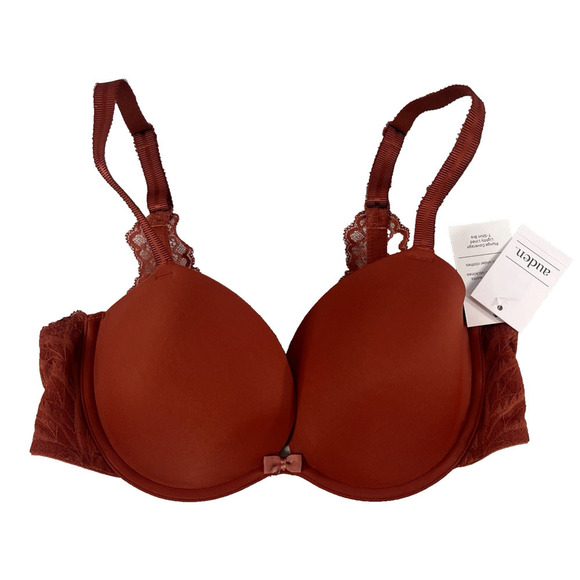 Auden Underwire Bra size 32D Orange Lace Plunge Coverage Lightly Lined T Shirt - Picture 1 of 8